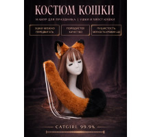 Набор: хвост и уши кошки для косплея, черно-рыжий